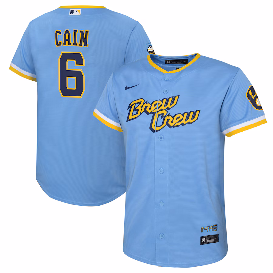 Youth Milwaukee Brewers Lorenzo Cain Nike Powder Blue City Connect Replica Player Jersey - Jersey