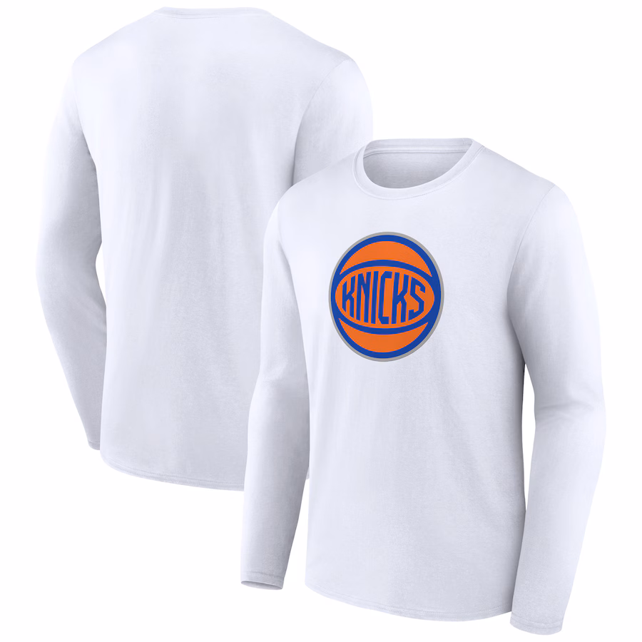 Men's New York Knicks White Alternate Logo Long Sleeve T-Shirt - Jersey