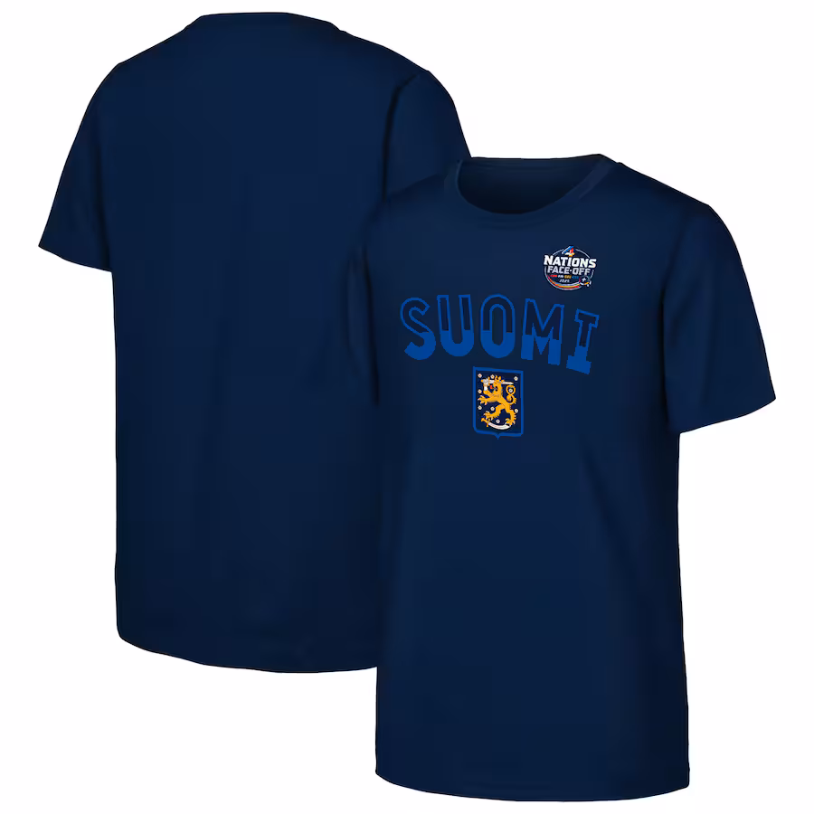 Youth Finland Navy 2025 4 Nations Face-Off Primary Logo T-Shirt - Jersey