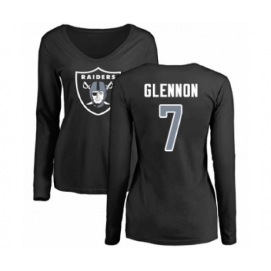 Football Women's Oakland Raiders #7 Mike Glennon Black Name & Number Logo Long Sleeve T-Shirt - Jersey