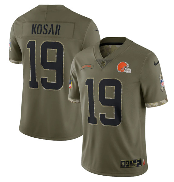 Men's Cleveland Browns #19 Bernie Kosar 2022 Olive Salute To Service Limited Stitched Jersey - Jersey