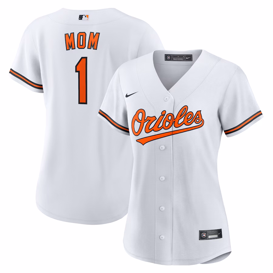 Women's Baltimore Orioles Nike White #1 Mom Home Replica Jersey - Jersey