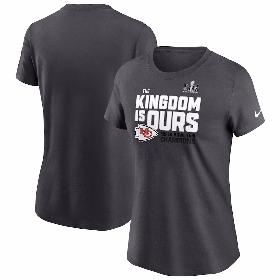 Women's Kansas City Chiefs  Nike Anthracite Super Bowl LVIII Champions Local Fashion T-Shirt - Jersey