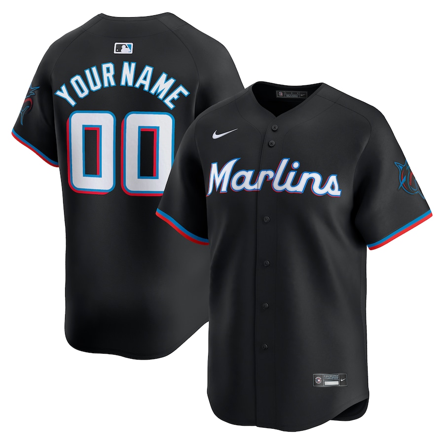 Men's Miami Marlins  Nike Black  Alternate Limited Custom Jersey - Jersey