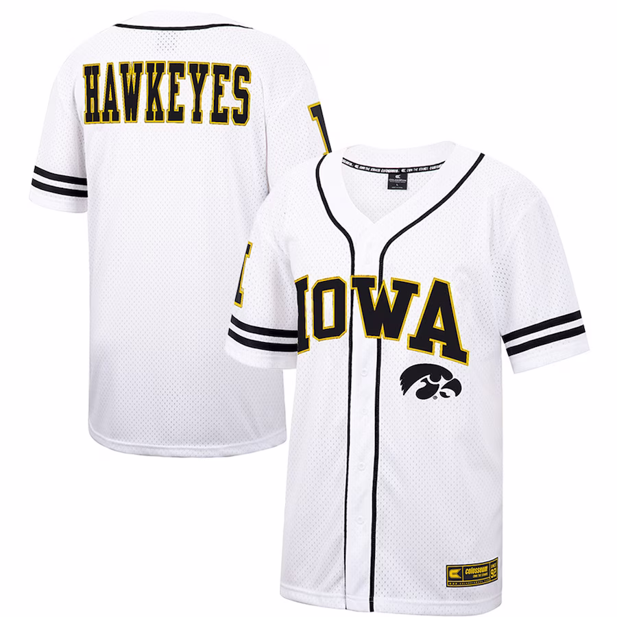 Iowa Hawkeyes Colosseum Free Spirited Mesh Button-Up Baseball Jersey - White - Jersey