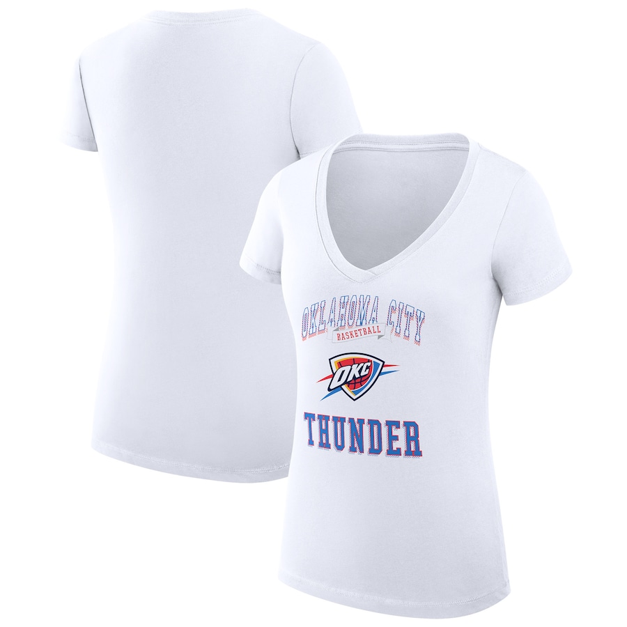 Women's Oklahoma City Thunder G-III 4Her by Carl Banks White Team Logo Fitted V-Neck T-Shirt - Jersey