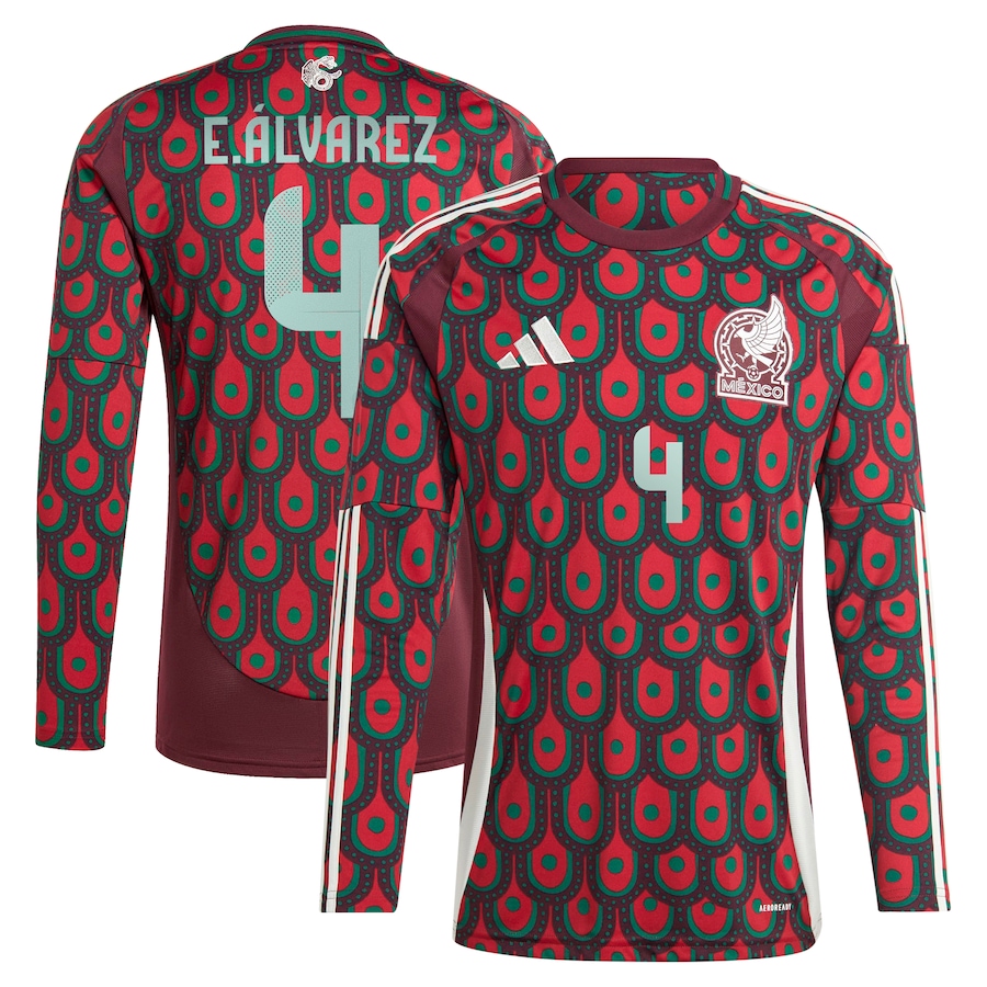 Men's Mexico National Team Edson Alvarez adidas Burgundy 2024 Home Replica Player Long Sleeve Jersey - Jersey