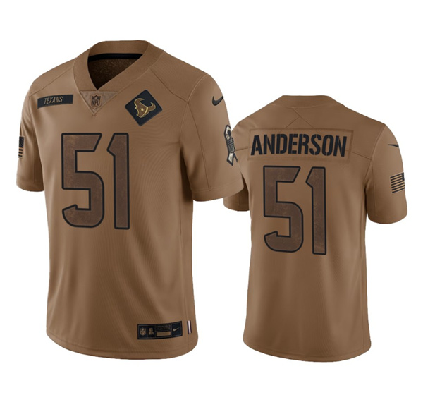 Men's Houston Texans #51 Will Anderson Jr. 2023 Brown Salute To Service Limited Football Stitched Jersey - Jersey