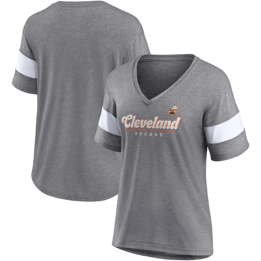 Women's Cleveland Browns Fanatics Heather Gray Give It All Half-Sleeve Tri-Blend V-Neck T-Shirt - Jersey