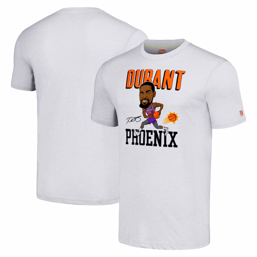 Men's Phoenix Suns Kevin Durant Homage Ash Caricature Tri-Blend T-Shirt - Jersey
