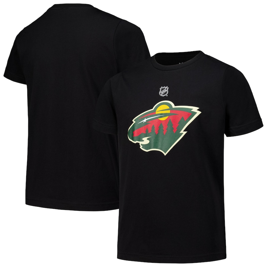 Youth Minnesota Wild Black Primary Logo T-Shirt - Jersey