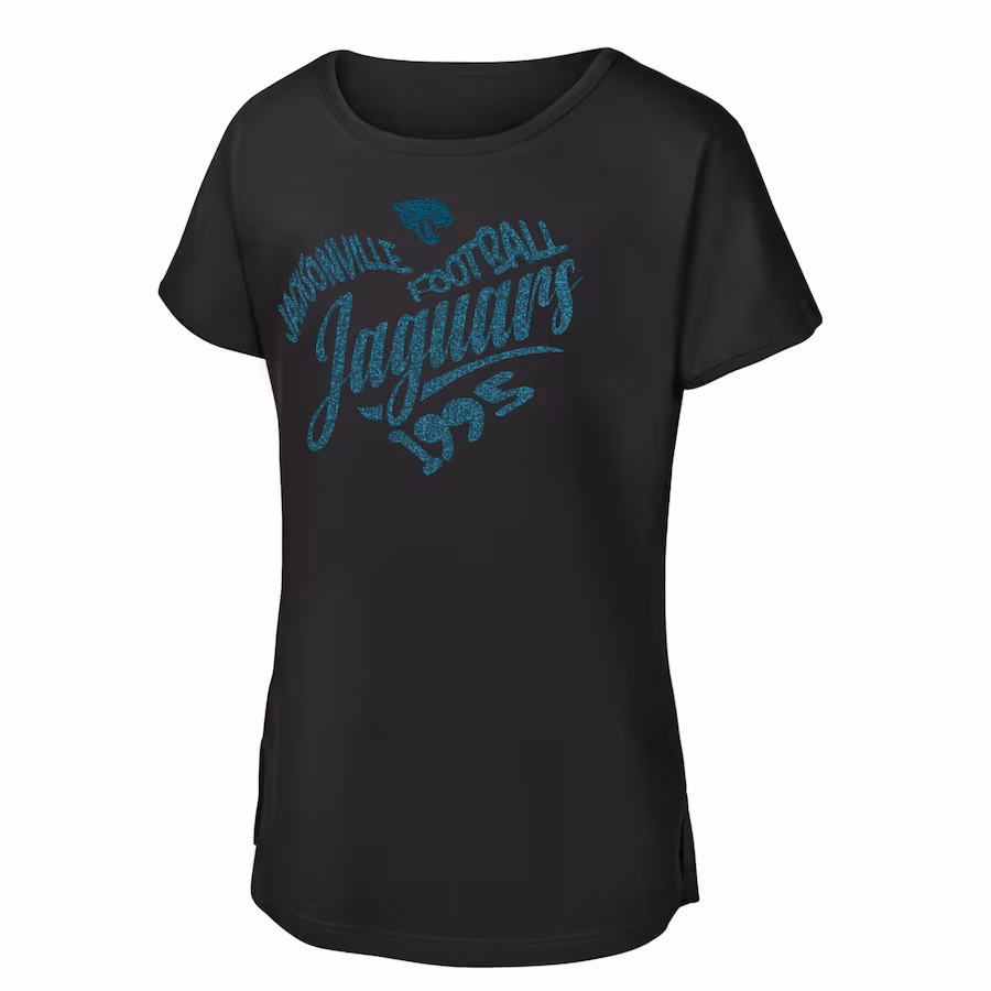 Girls Youth Jacksonville Jaguars Black Script Heart Dolman T-Shirt - Jersey