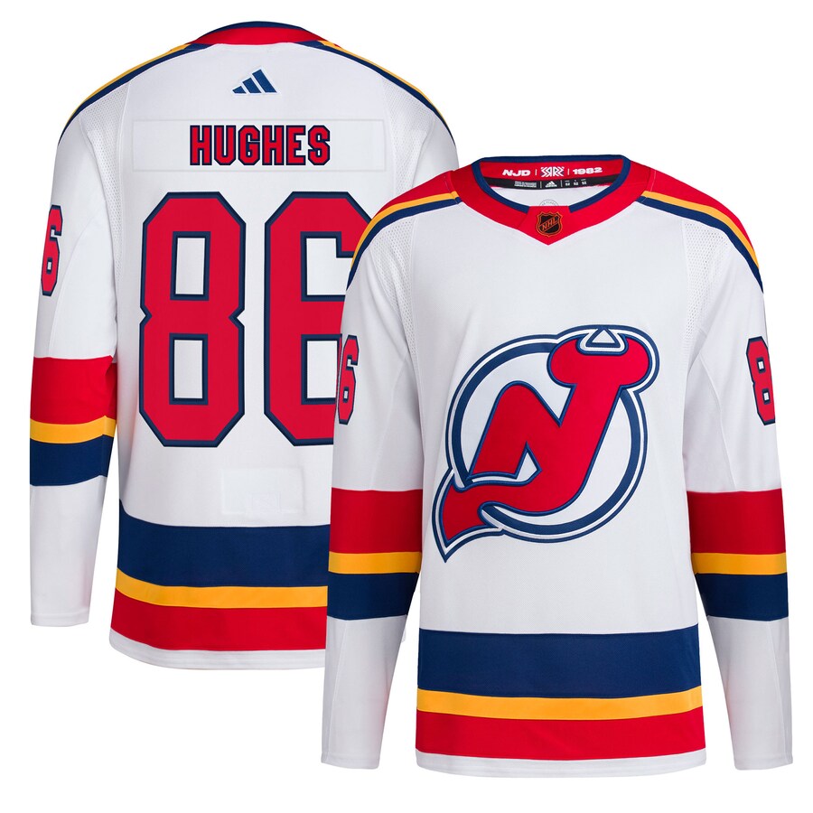 Men's New Jersey Devils Jack Hughes adidas White Reverse Retro 2.0 Authentic Player Jersey - Jersey