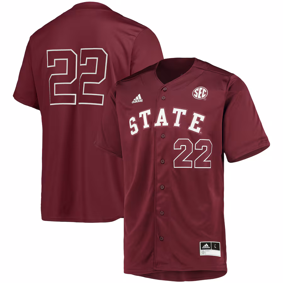 Men's adidas #22 Maroon Mississippi State Bulldogs Button-Up Baseball Jersey - Jersey