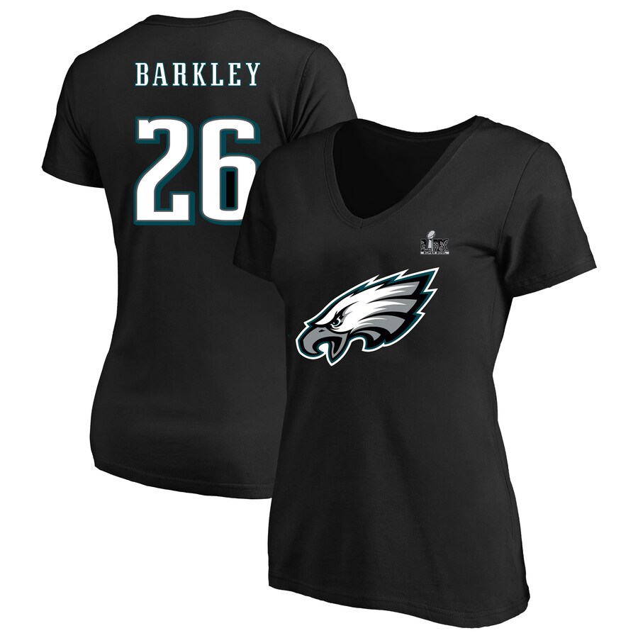 Women's Philadelphia Eagles Saquon Barkley Fanatics Black Super Bowl LIX Plus Size Player Name & Number V-Neck T-Shirt - Jersey