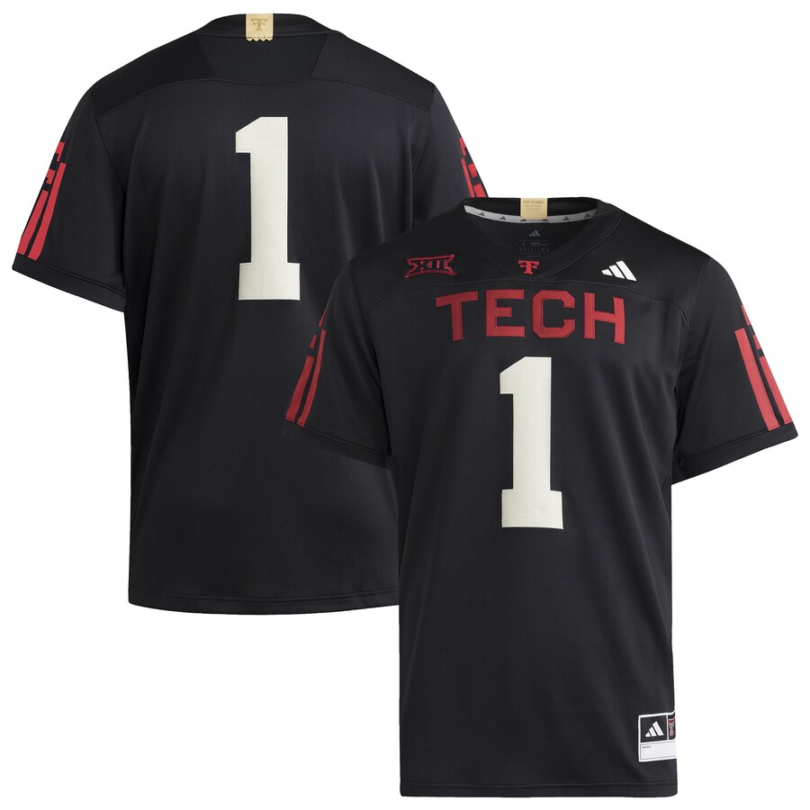 Men's adidas #1 Black Texas Tech Red Raiders 100 Years Premier Strategy Jersey - Jersey