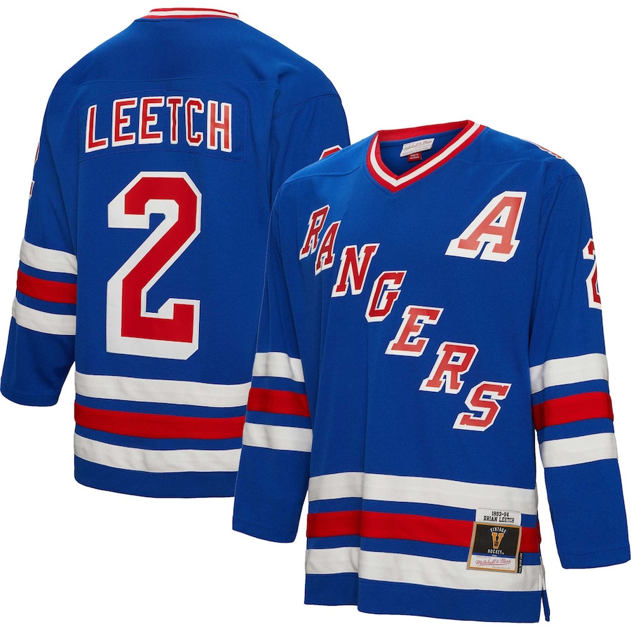 Men's New York Rangers Brian Leetch Mitchell & Ness Blue Alternate Captain Patch 1993/94 Blue Line Player Jersey - Jersey