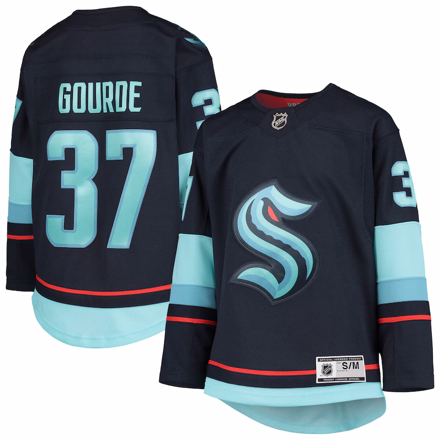 Youth Seattle Kraken Yanni Gourde Deep Sea Blue Home Premier Player Jersey - Jersey
