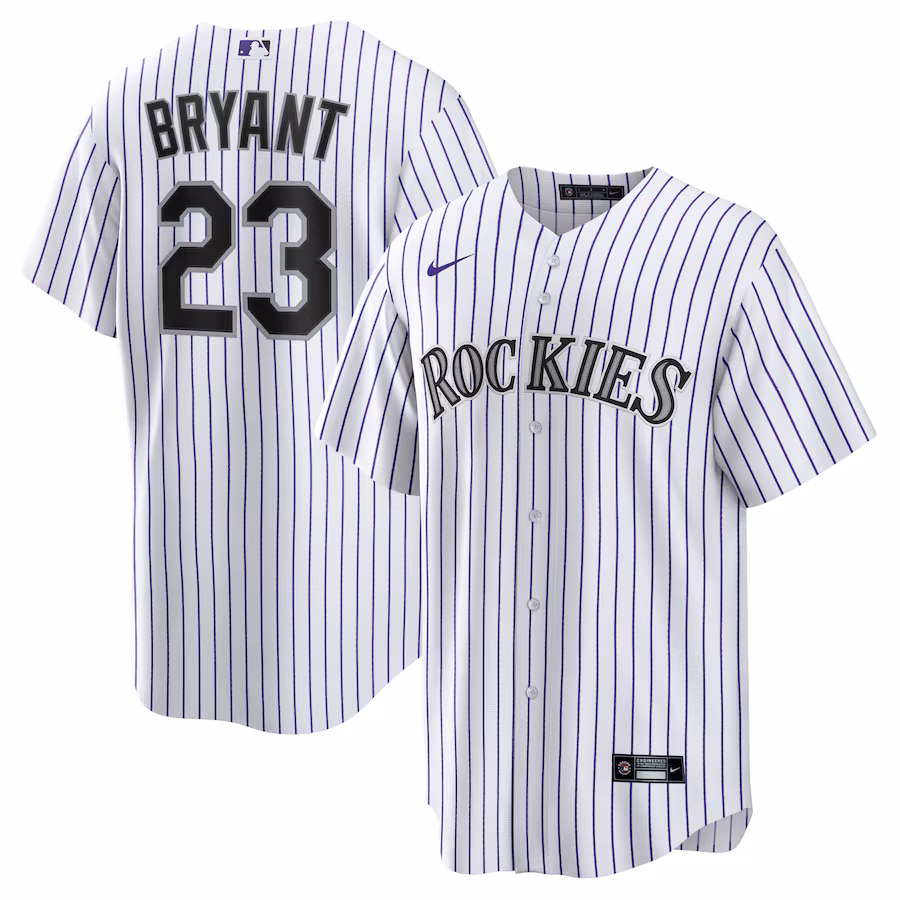 Men's Colorado Rockies Kris Bryant Nike White/Purple Replica Player Jersey - Jersey