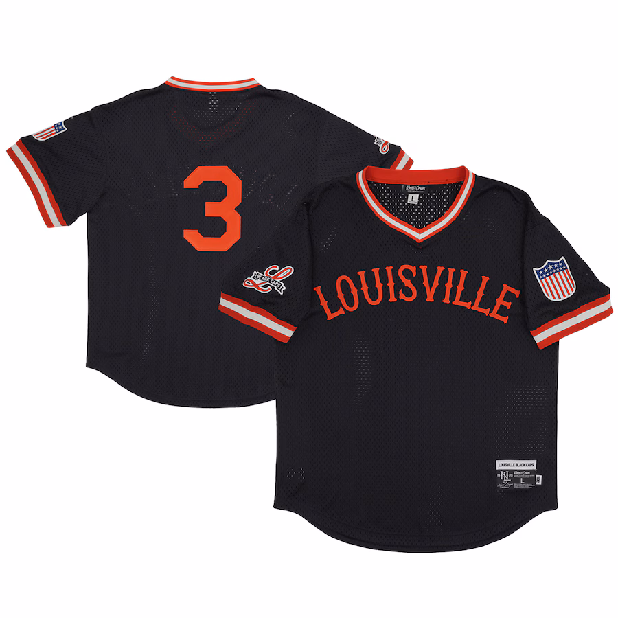 Men's Louisville Black Caps #3 Rings & Crwns Black Mesh Replica V-Neck Jersey - Jersey