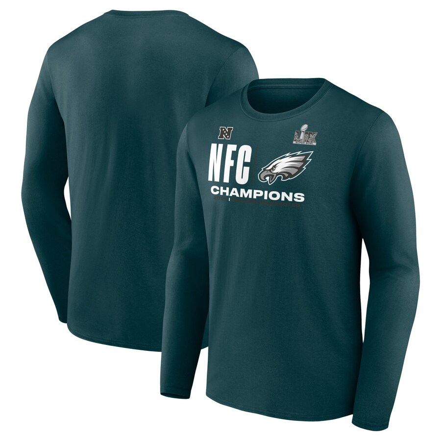 Men's Philadelphia Eagles  Fanatics Midnight Green 2024 NFC Champions Hail Mary Long Sleeve T-Shirt - Jersey