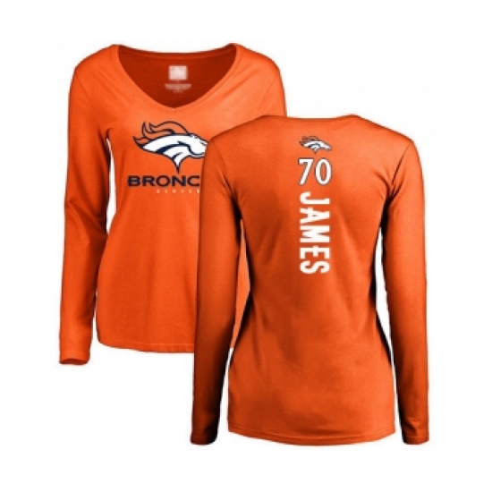 Football Women's Denver Broncos #70 Ja'Wuan James Orange Backer Long Sleeve T-Shirt - Jersey