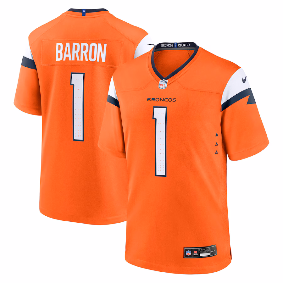 Men's Denver Broncos Jahdae Barron Nike Orange 2025 NFL Draft First Round Pick Game Jersey - Jersey