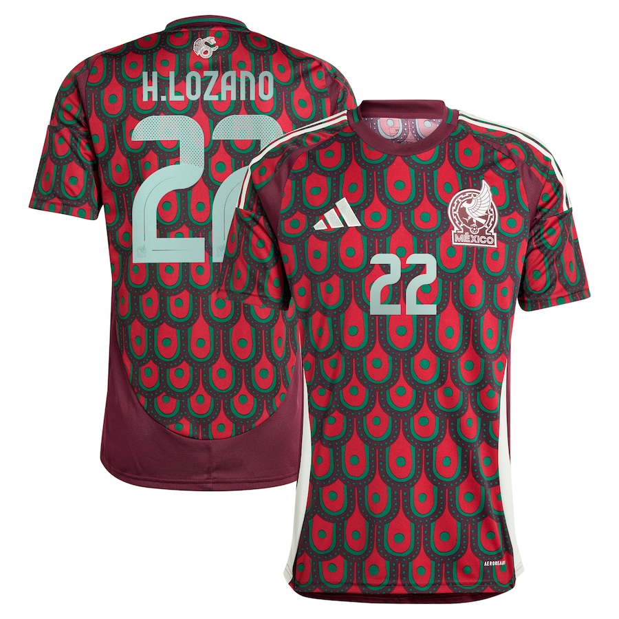 Men's Mexico National Team Hirving Lozano adidas Burgundy 2024 Home Replica Player Jersey - Jersey