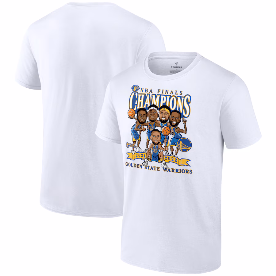 Men's Golden State Warriors Fanatics White 2022 NBA Finals Champions Caricature T-Shirt - Jersey