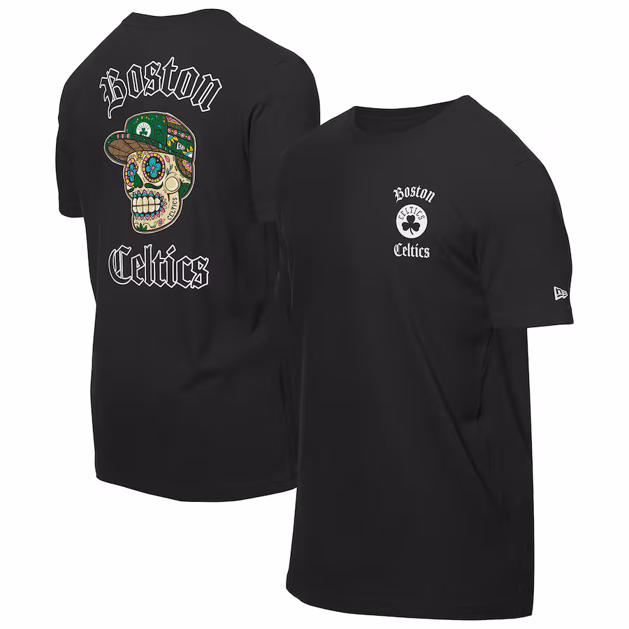 Men's Boston Celtics New Era Black Sugar Skulls T-Shirt - Jersey