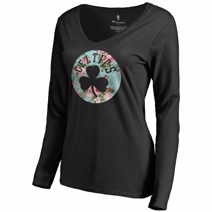 Women's Boston Celtics Black Lovely V-Neck Long Sleeve T-Shirt - Jersey
