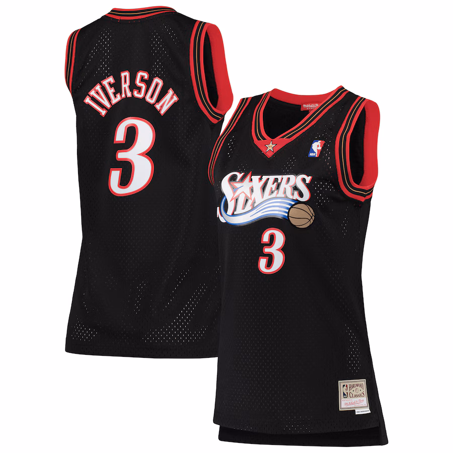 Women's Philadelphia 76ers Allen Iverson Mitchell & Ness Black 2000/01 Hardwood Classics Swingman Jersey - Jersey