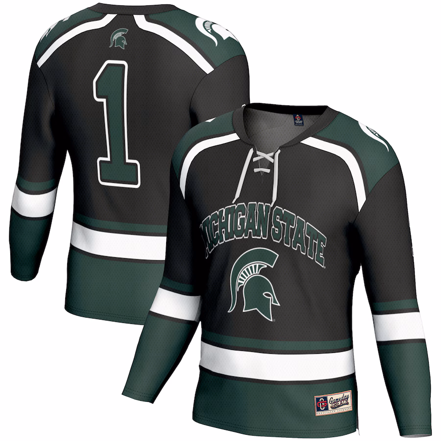 Men's GameDay Greats #1 Black Michigan State Spartans Hockey Jersey - Jersey