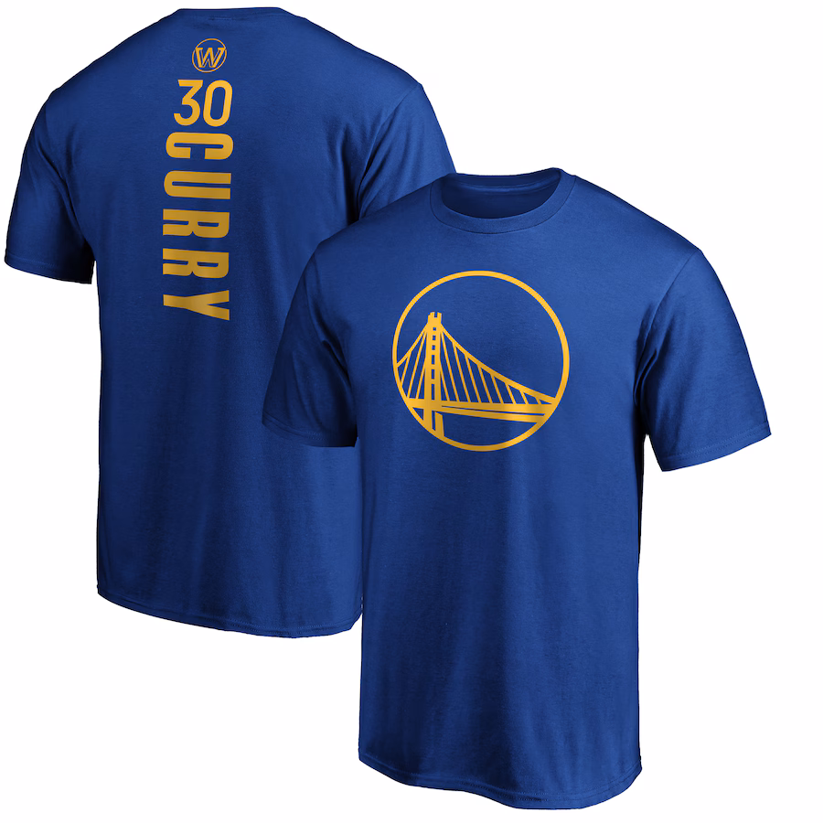 Men's Golden State Warriors Stephen Curry Royal Playmaker Name & Number Team T-Shirt - Jersey