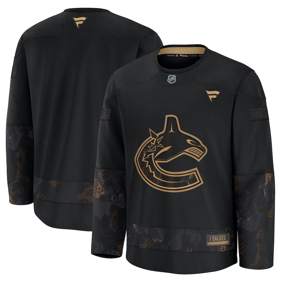 Men's Vancouver Canucks Fanatics Black 2024 Military Appreciation Practice Jersey - Jersey