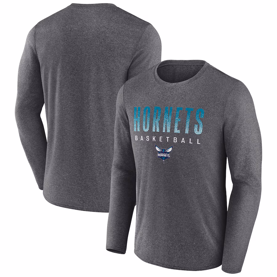 Men's Charlotte Hornets Fanatics Heathered Charcoal Where Legends Play Iconic Practice Long Sleeve T-Shirt - Jersey