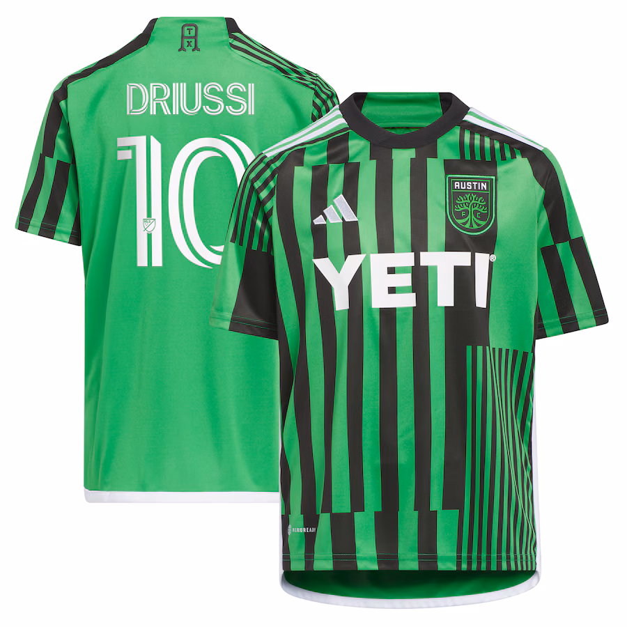 Youth Austin FC Sebastián Driussi adidas Green 2023 Las Voces Kit Replica Jersey - Jersey