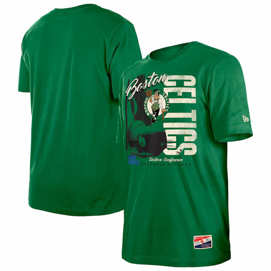 Men's Boston Celtics  New Era Kelly Green Distressed Throwback Vintage Color Pack T-Shirt - Jersey