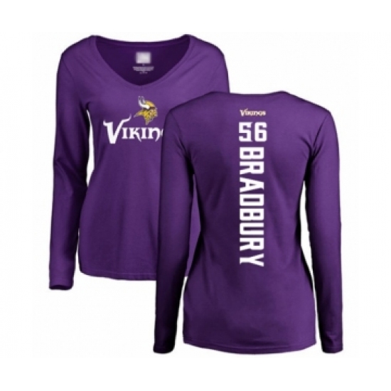 Football Women's Minnesota Vikings #56 Garrett Bradbury Purple Backer Slim Fit Long Sleeve T-Shirt - Jersey