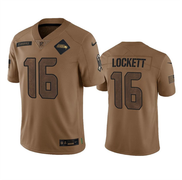 Men's Seattle Seahawks #16 Tyler Lockett 2023 Brown Salute To Service Limited Football Stitched Jersey - Jersey