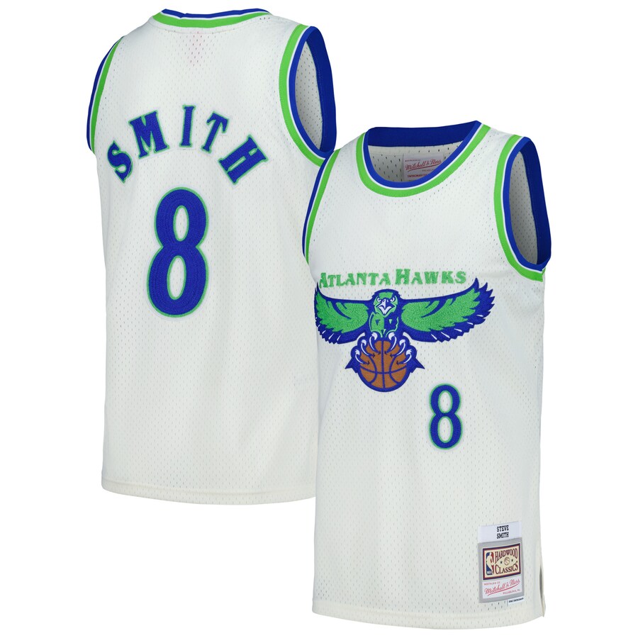 Men's Atlanta Hawks Steve Smith Mitchell & Ness Cream Chainstitch Swingman Jersey - Jersey