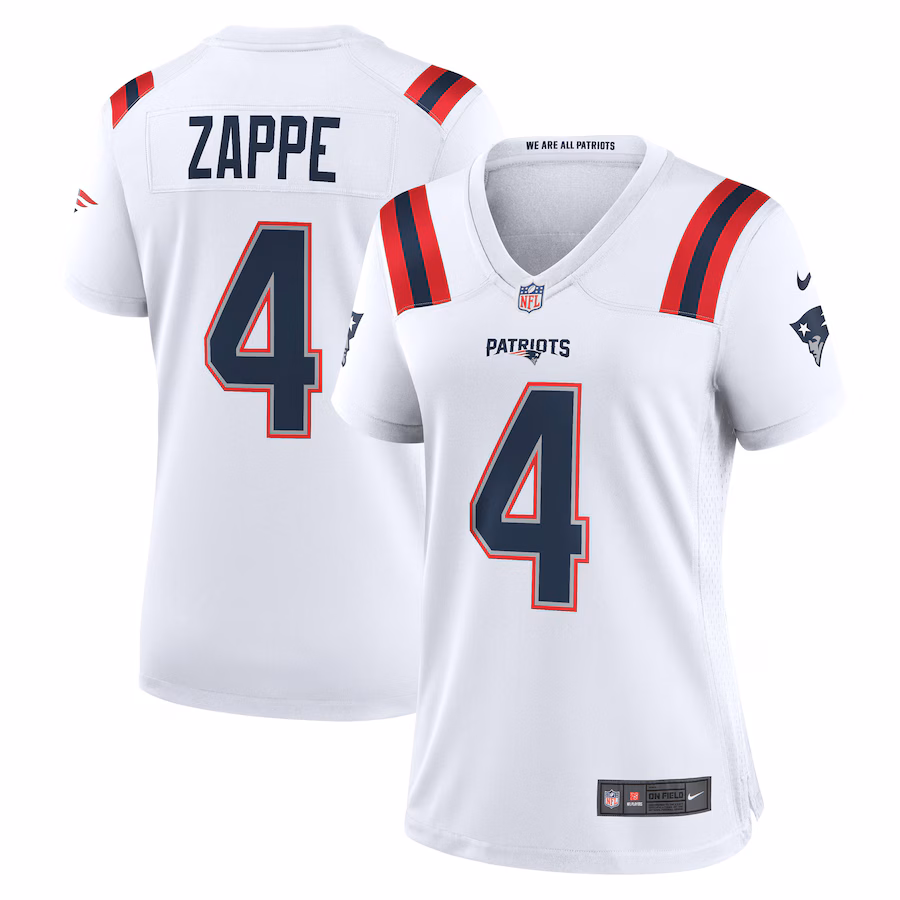 Women's New England Patriots Bailey Zappe Nike White Game Player Jersey - Jersey