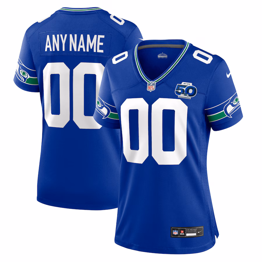 Women's Seattle Seahawks Nike Royal 50th Season Throwback Custom Game Jersey - Jersey