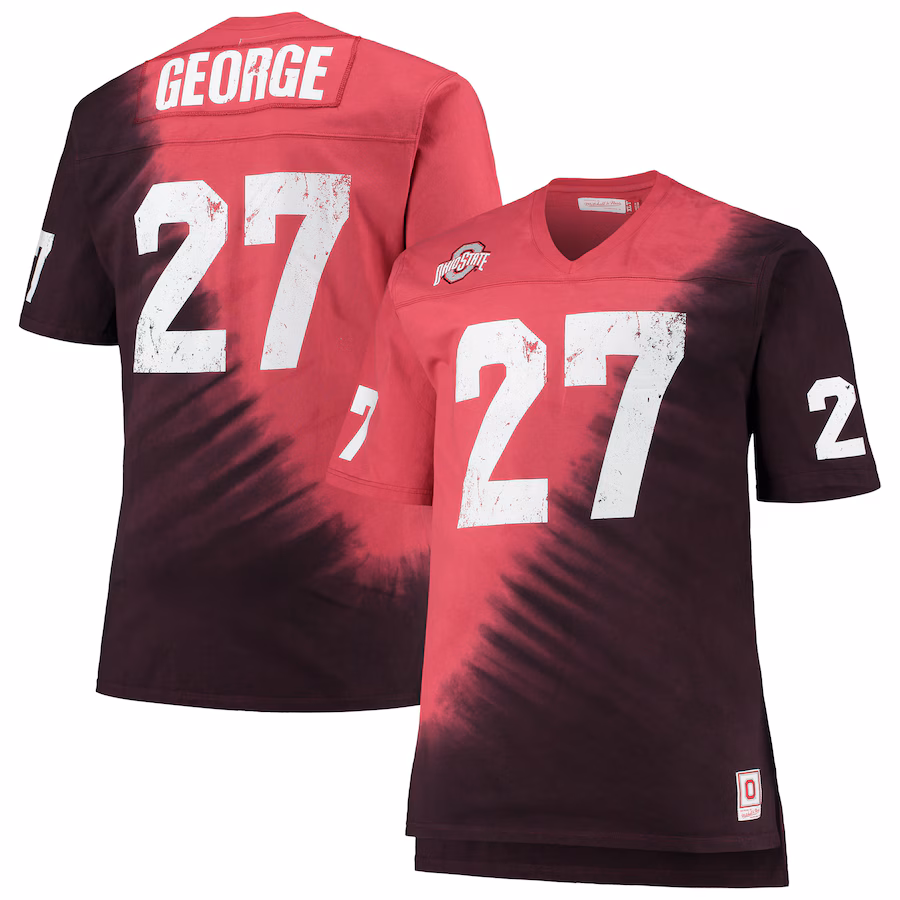 Men's Mitchell & Ness Eddie George Scarlet/Black Ohio State Buckeyes Name & Number Tie-Dye V-Neck T-Shirt - Jersey