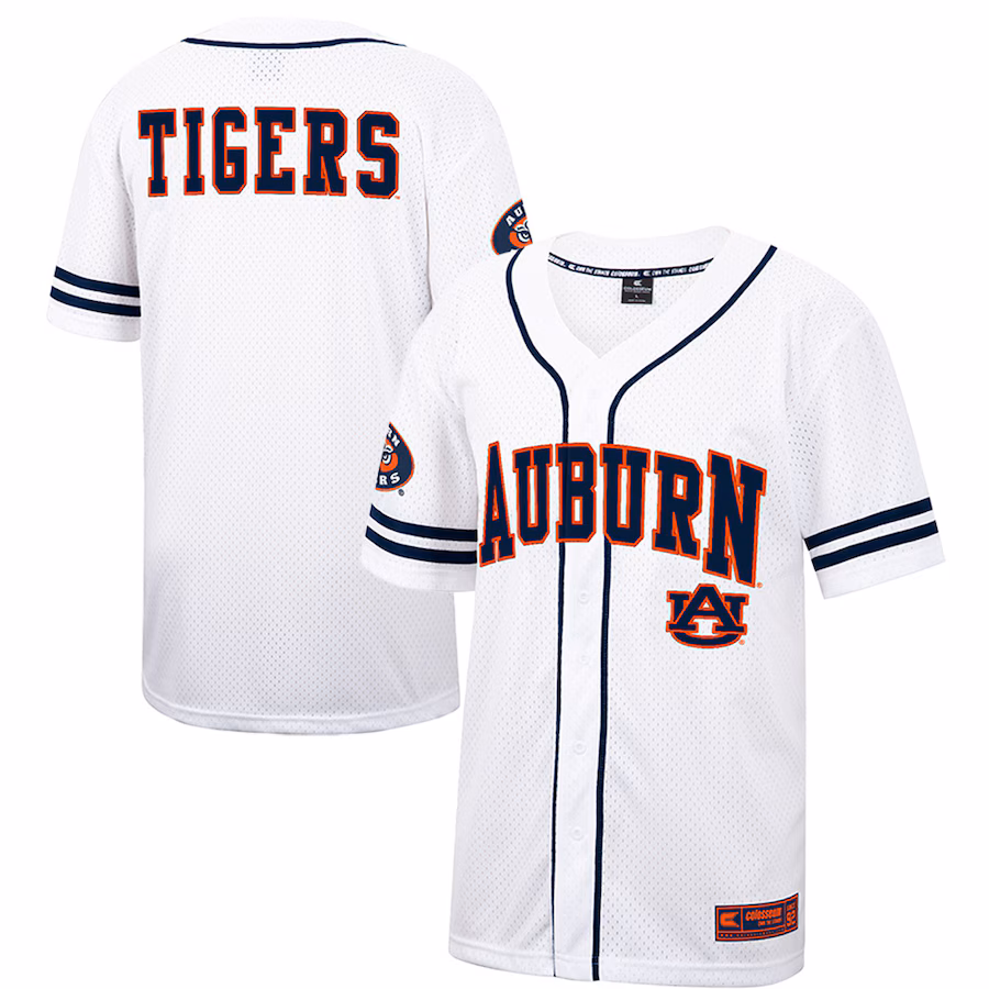 Men's Colosseum White Auburn Tigers Free Spirited Mesh Button-Up Baseball Jersey - Jersey