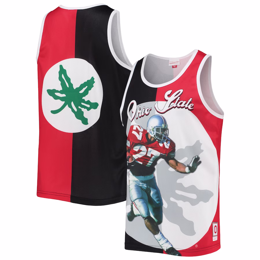 Eddie George Ohio State Buckeyes Mitchell & Ness Sublimated Player Tank Top - Black/Scarlet - Jersey