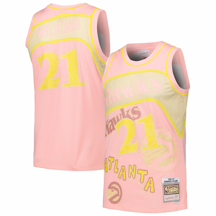 Men's Atlanta Hawks Dominique Wilkins Mitchell & Ness Pink 1986/87 Swingman Sidewalk Sketch Jersey - Jersey