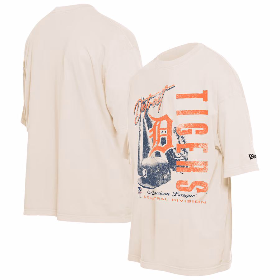 Men's Detroit Tigers New Era Cream Cooperstown Collection Oversized Throwback Distressed T-Shirt - Jersey
