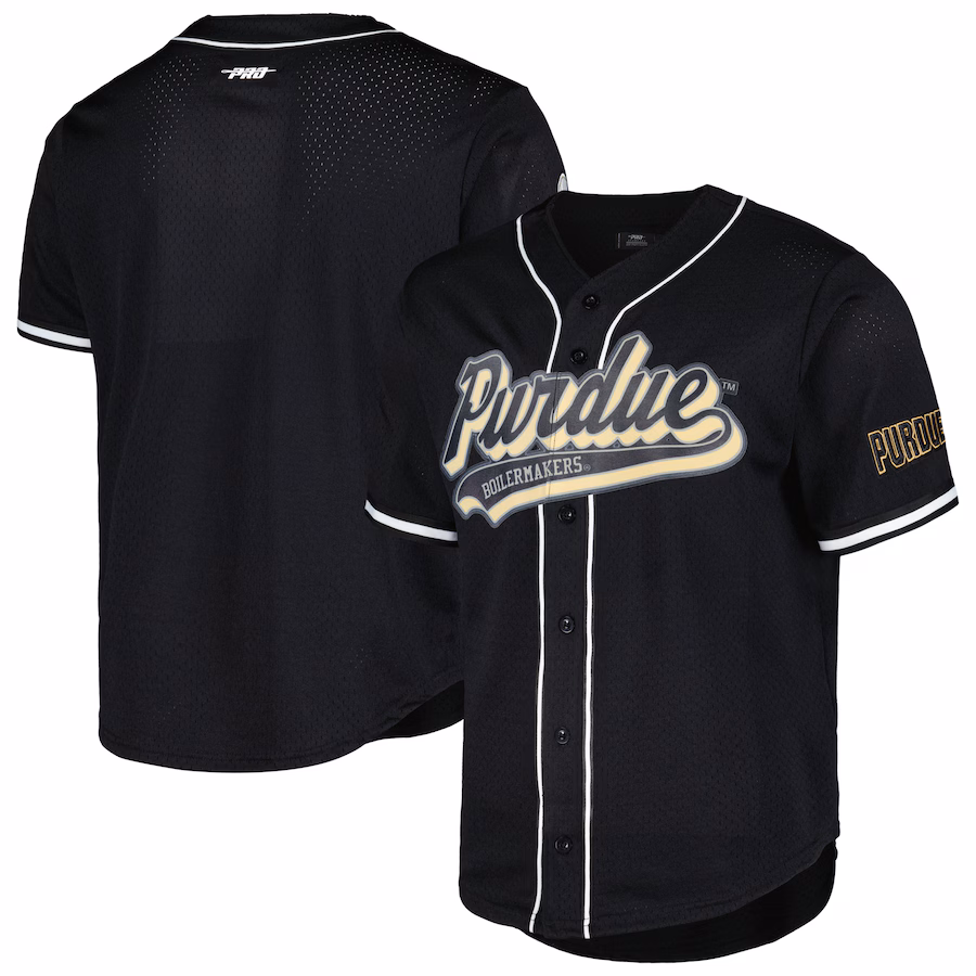 Men's Pro Standard Black Purdue Boilermakers Mesh Full-Button Replica Baseball Jersey - Jersey