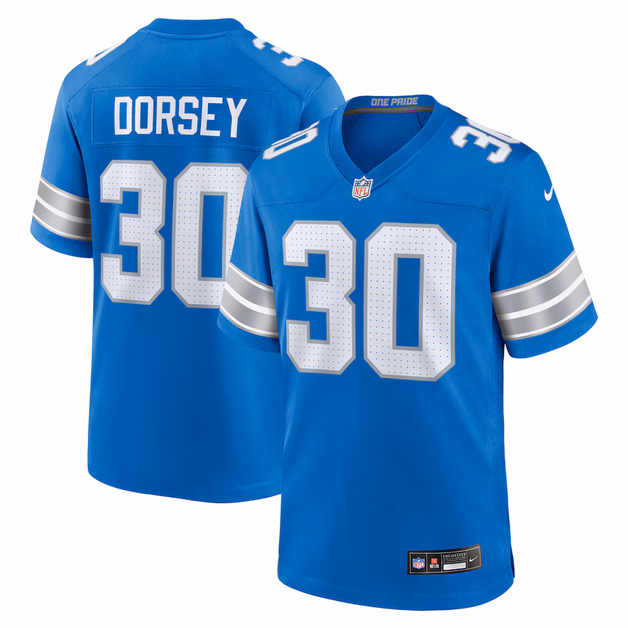 Men's Detroit Lions Khalil Dorsey Nike Blue Team Game Jersey - Jersey